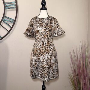 Banana Republic Size 0 Animal Print Short Flutter Sleeve A-Line